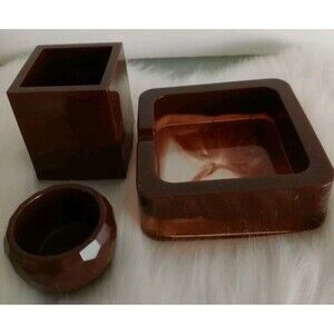 Set Of Three Desk Accessories Ashtray Pen & Paperclip Holder Office Homemade New